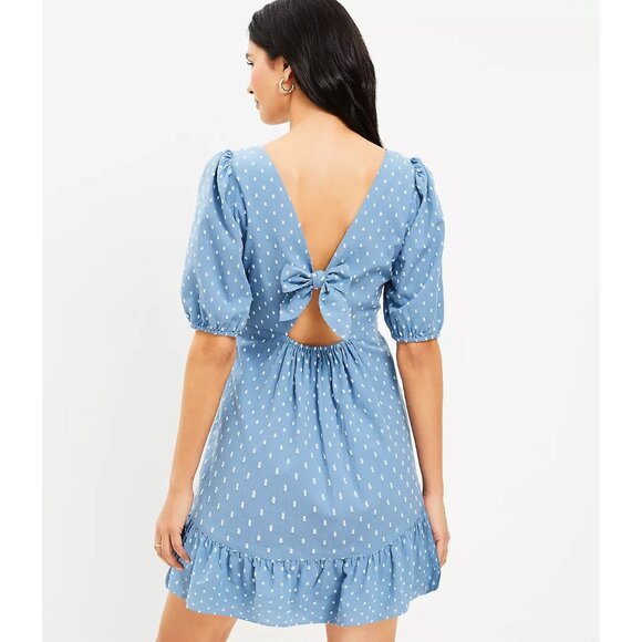 Ann Taylor Petite Clip Tie Back Flounce Swing Dress 00P - Picture 3 of 4